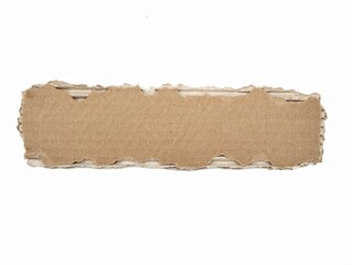 Torn or ripped brown cardboard piece isolated on white background 