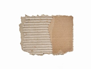 Torn or ripped brown cardboard piece isolated on white background