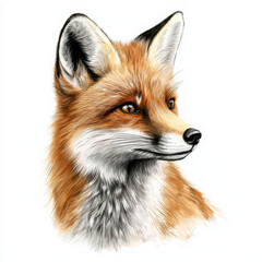 Fototapeta premium Detailed Illustration of a Fox with Striking Fur Texture and Captivating Eyes Captured Against a Blank White Background for Stock Photo Use