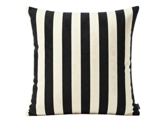 Black and white striped throw pillow isolated on transparent background