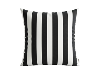 Black and white striped throw pillow isolated on transparent background