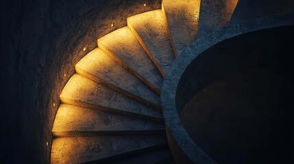 Fototapeta premium Elegant Spiral Staircase with Warm Ambient Lighting in a Dimly Lit Environment for Architectural and Interior Design Projects