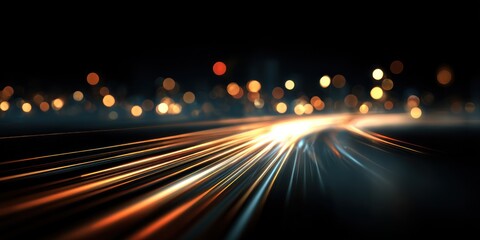 Night city lights streaking highway