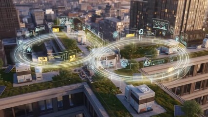 Futuristic Green Rooftop: Sustainable City Technology with Augmented Reality Interface. - Powered by Adobe