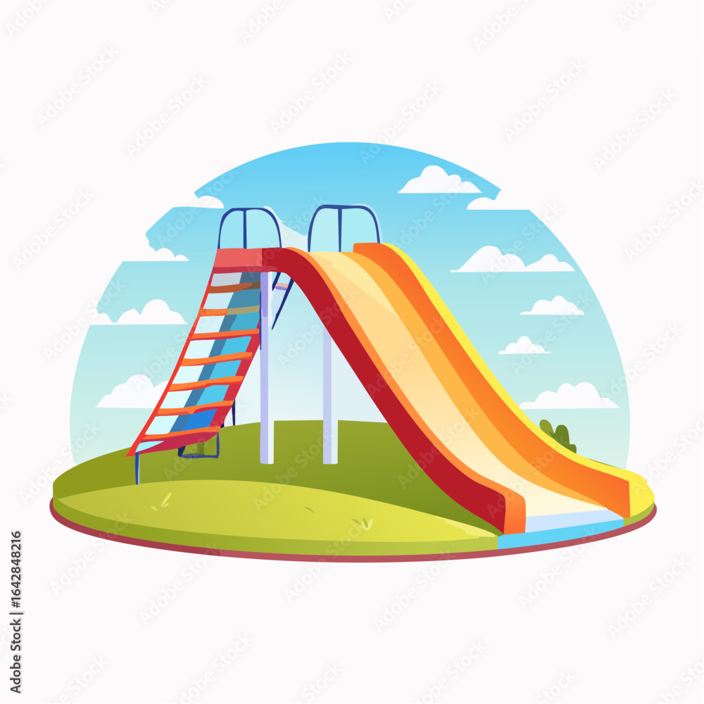 Poster a minimalist vector showing a staircase blending seamlessly into a slide.