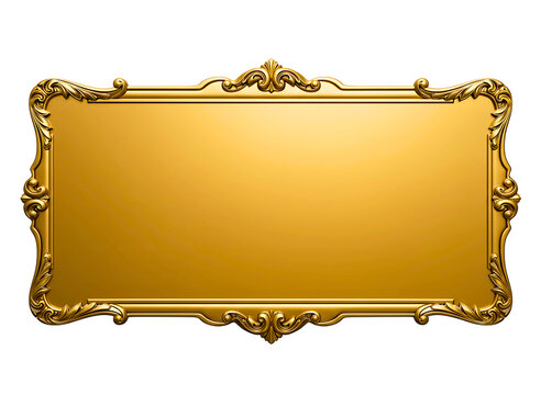 Ornate golden rectangular frame with decorative flourishes isolated on transparent background
