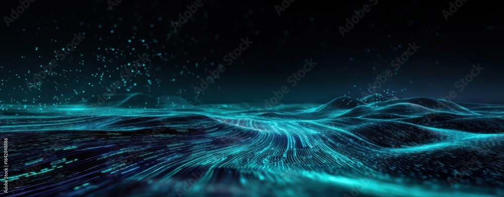 Poster the mesmerizing ocean of digital data illuminated by futuristic waves