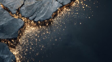Fractured rock surface with golden glitter.