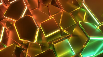 Abstract geometric design with layered cubes and glowing edges in warm and cool tones - Powered by Adobe
