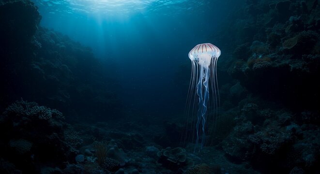 glowing jellyfish in deep sea, ultra detailed ocean background