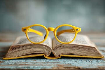 Open book with yellow glasses