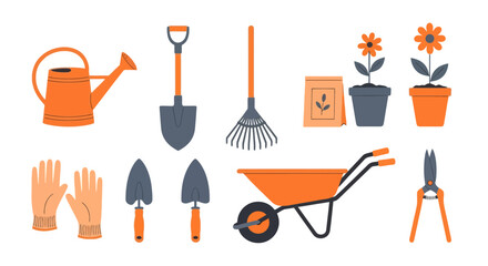 Gardening Tools and Supplies Illustration for Landscaping Projects and Horticultural Designs, Perfect for Garden Centers and DIY Gardening Guides