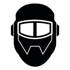 Vector art of black welding helmet with protective face shield for safety
