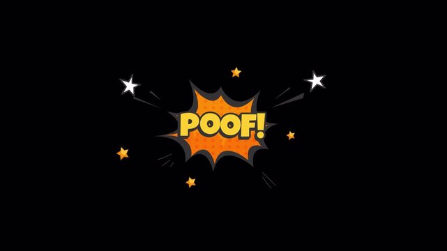 Comic Explosion Poof Animation, Cartoon Pop Effect Overlay on Black Background 4K
