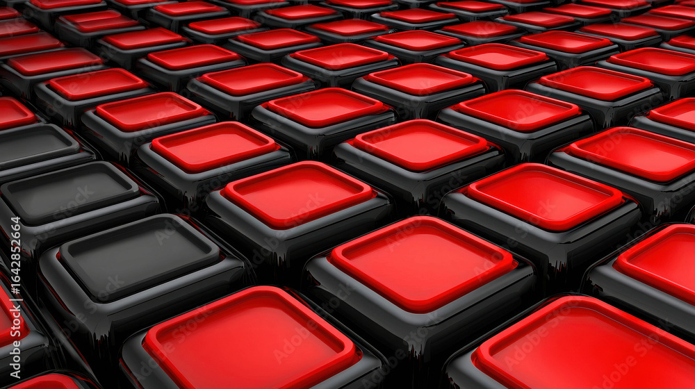 Aufkleber abstract pattern of black and red square buttons arranged in a seamless grid, showing depth and pers