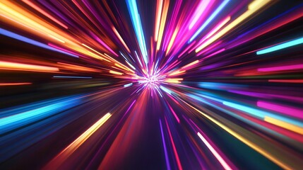 Fototapeta premium Abstract, vibrant, colorful, fast-motion lines radiating outward from a central point