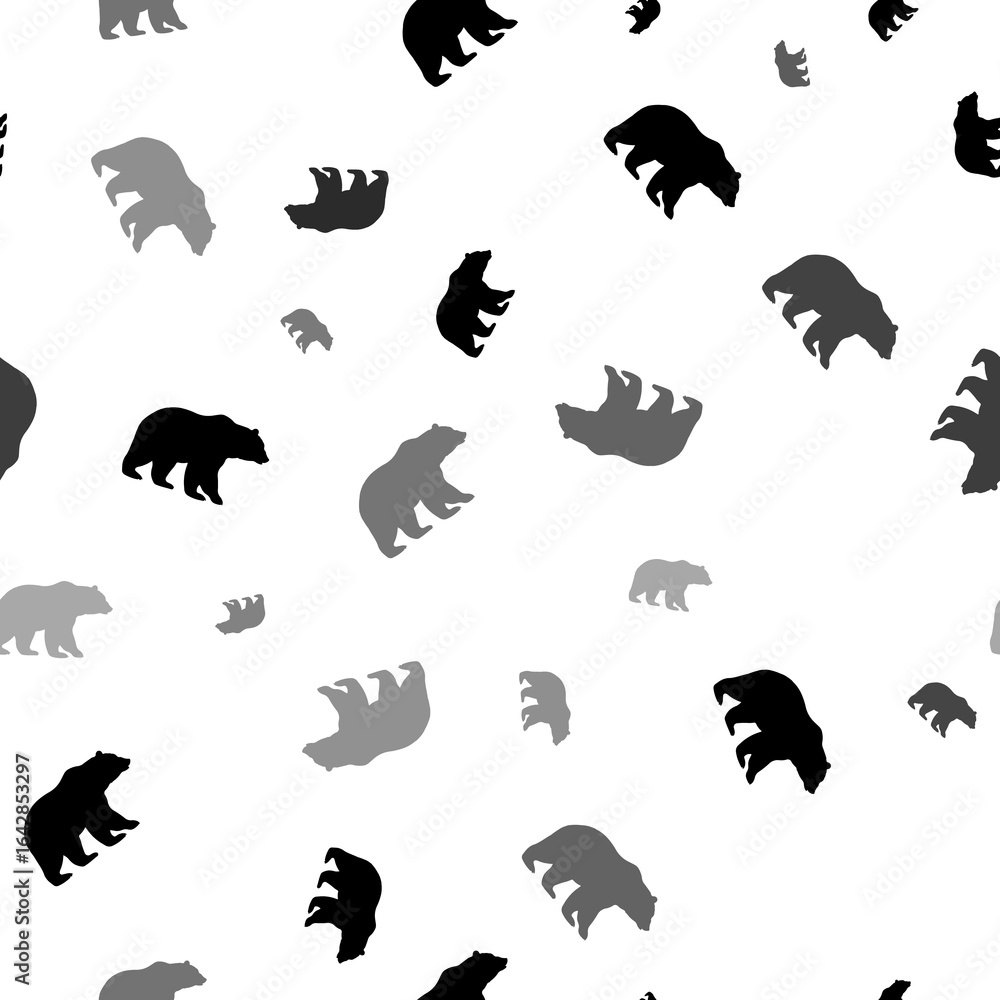 Poster seamless vector pattern with bear icons, creating a creative monochrome background with rotated elem