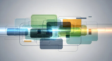 Futuristic Technology Concept with Overlapping Transparent Geometric Shapes and Light Effects for Innovation and Digital Transformation Visuals