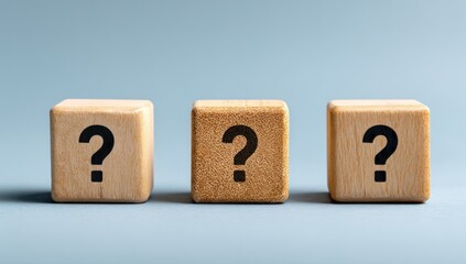 Three wooden blocks with question marks