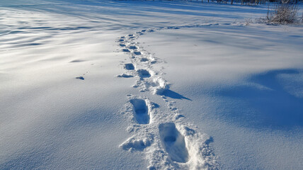 Footsteps in fresh snow leading away