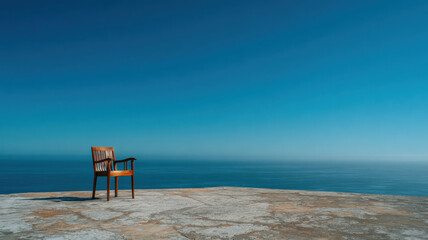 Chair facing vast ocean horizon 