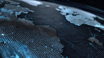 Global network, digital world map, circuit board Earth