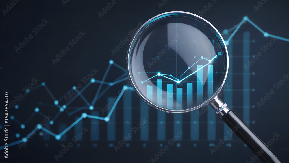 Aufkleber a professional business analytics and data visualization concept showing a magnifying glass enlargin