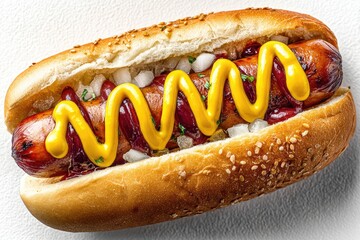 Top-down view of a hot dog on a bun