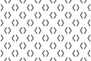 Seamless pattern completely filled with outlines of angle brackets symbols. Elements are evenly spaced. Illustration on transparent background