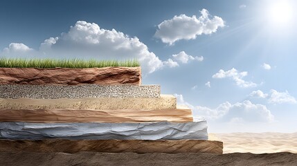 Cross-section of earth layers against a clear sky.