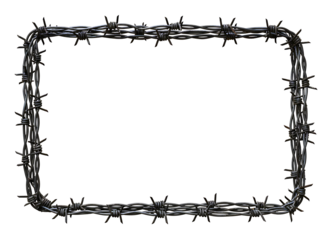 Rectangular frame made of barbed wire isolated on transparent background