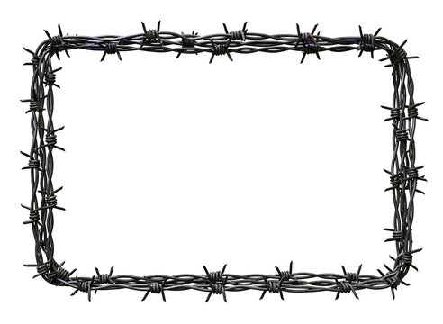 Rectangular frame made of barbed wire isolated on transparent background