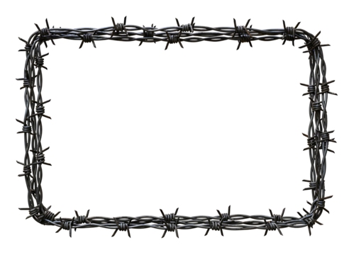 Rectangular frame made of barbed wire isolated on transparent background