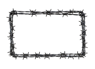Rectangular frame made of barbed wire isolated on transparent background
