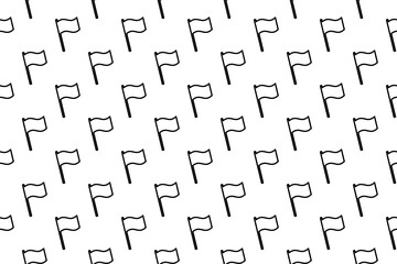 Seamless pattern completely filled with outlines of flag symbols. Elements are evenly spaced. Illustration on transparent background