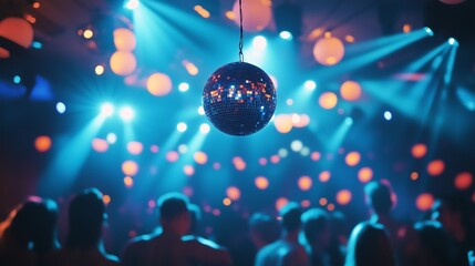 Energetic Disco Nightclub Scene with DJ and Dancing Crowd