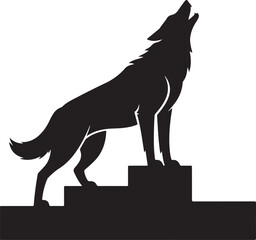 Wolf silhouette howling standing on three step winner podium black color vector on white background