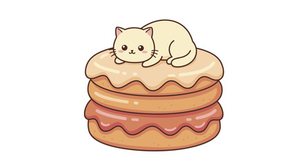 Kawaii Cat on a Stack of Pink Waffles
