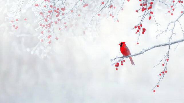 Red cardinal winter scene