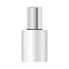 A white cosmetic bottle with a silver cap, isolated on a white background.