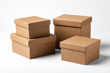Set of Brown Cardboard Boxes with Lids