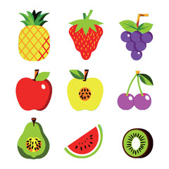 Healthy Lifestyle Fruits and Vegetables Vector Illustration Set. Fresh Organic Food Collection of Summer Tropical Fruits and Farm Produce on white background