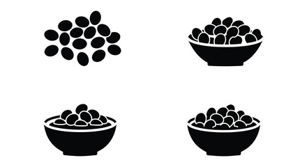 Black Beans in Bowls and Pile Silhouettes