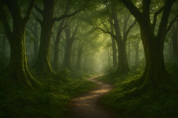 Naklejka premium A Magical Path Leading Through An Enchanted Forest