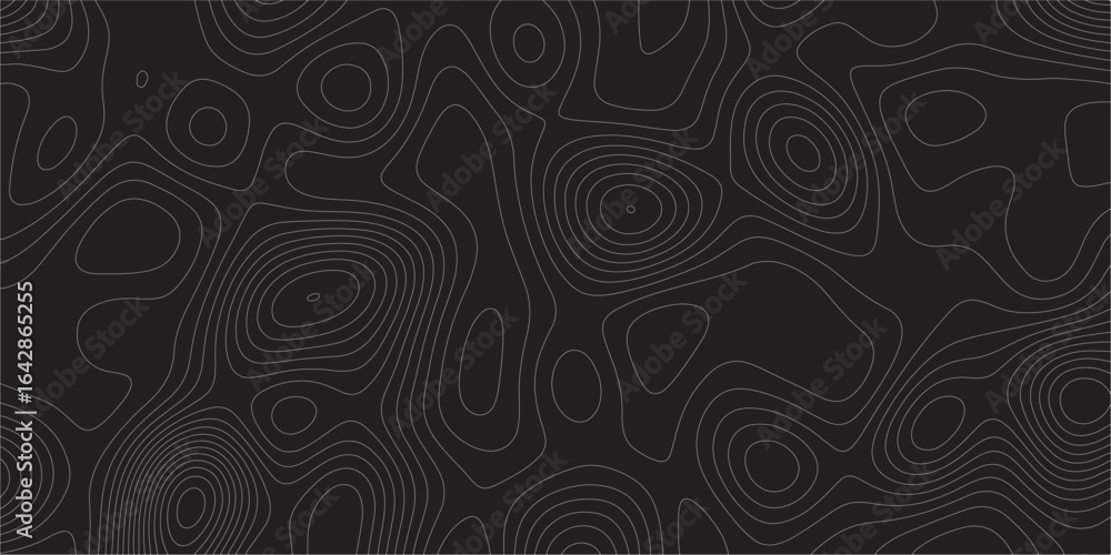 Poster abstract white on black background topographic line map pattern. contour elevation topographic and t
