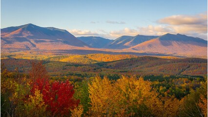 Panoramic Autumn Mountain Landscape with Colorful Foliage