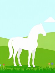 white horse on green meadow