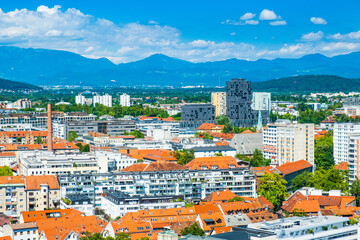 Aerial view of business city center of Ljubljana, Slovenia, Europe