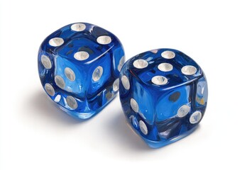 Two glossy blue dice, showing numbers, on white background