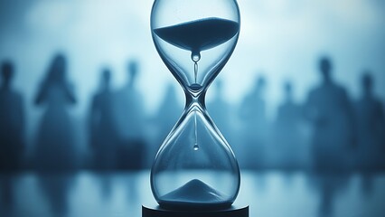 An hourglass with liquid time dripping away, surrounded by faint ghostly silhouettes, symbolizing fleeting moments of life.